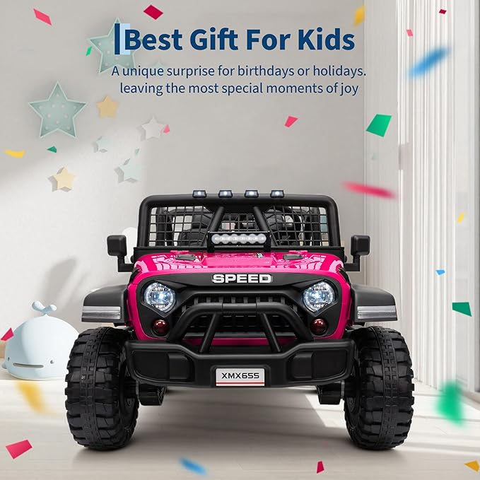 24V 2 Seater Kids Electric Truck with Parent Remote Control, 4WD Ride on Car for Toddlers & Kids 4-8, 100Min Battery, Dual Motor, All Terrain Electric Vehicle Gift for Boys Girls