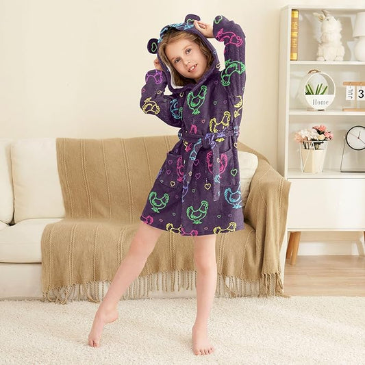 Toddler Baby Hooded Bathrobe for Boys Girls Soft Plush Bath Towel Robe with 2 Pockets for 2-12 Years