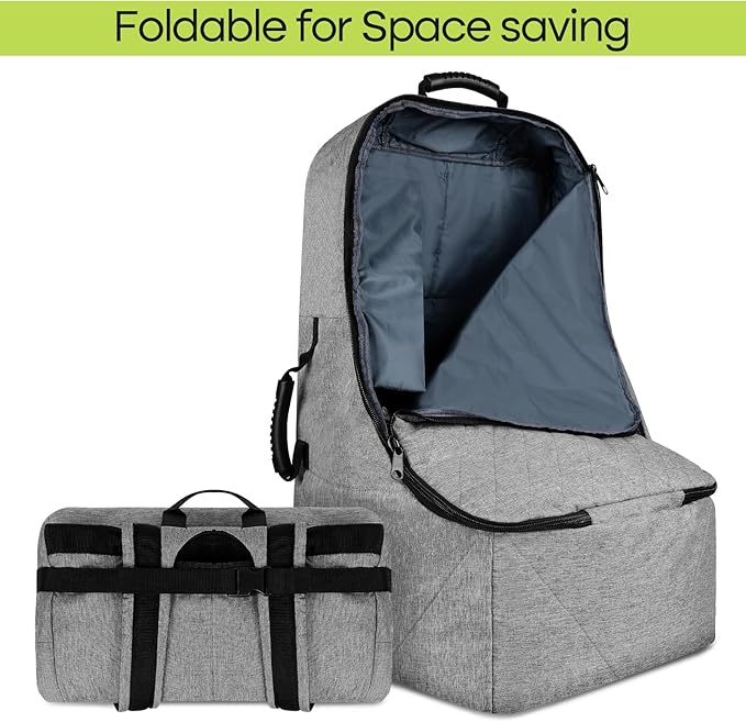 ZRRAJOY Padded Car Seat Travel Bag for Airplane, Heavy Duty Backpack for Air Travel, Water-Resistant Carrier with Shoulder Strap, Fits Most Car Seats (Grey)