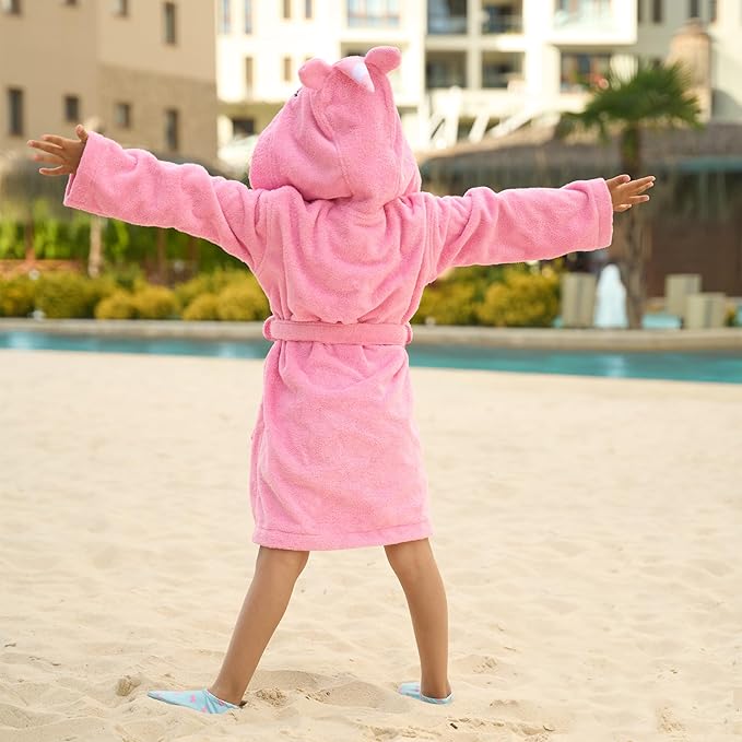BAGNO MILANO Kids Organic Turkish Cotton Hooded Beach Cover-Up Towel, GOTS Certified, for Boys and Girls (Pink Unicorn, 3-4 Years)