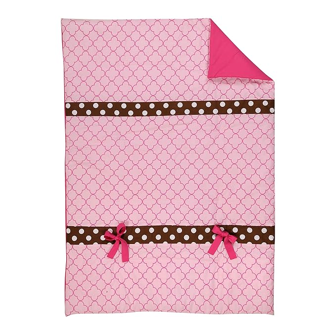 Bacati Butterflies/Ladybug Pink/Chocolate 4 Piece Girls Toddler Bedding Set, 100 Percent Cotton Includes Reversible Comforter, Fitted Sheet, Top Sheet and Pillow Case for US Standard Toddler Bed