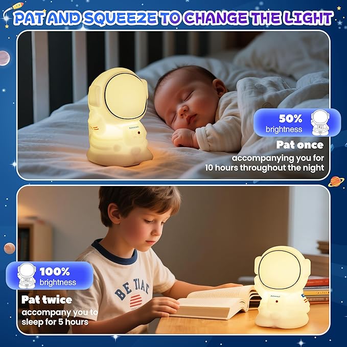 loatme Night Light for Kids, Rechargeable Dimmable Silicone LED Nightlight with 7 Colors, Baby Nursery Night Lamp, Touch Squishy Lamp, Cute Gifts for Girls, Boys, Toddler Room Decor, Astronaut