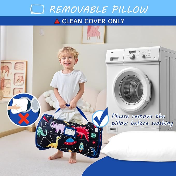 Toddler Nap Mat with Pillow and Blanket, Extra Large Rolled Napping Mats,Slumber Bags for Boys Girls,Kids Sleeping Bag for Daycare, Preschool Travel Camping