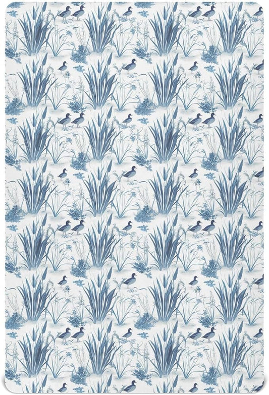 Fitted Crib Sheets for Baby Boys or Girls Soft Breathable Baby Play Yard Sheet for Standard Size Crib Mattress 52x28in Bulrushes and Wild Ducks