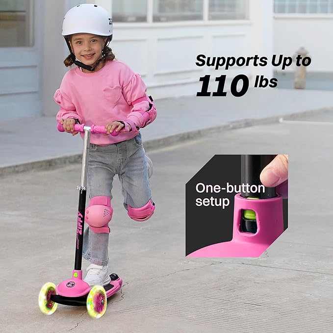 ZIFFY Multicolor 3 Wheel Scooter for Kids 3-5, Toddler Kick Scooters with LED Light-Up Wheels for Boys and Girls, 5 Adjustable Height and Lean-to-Steer Design, Support up to 110 lbs by JOVA