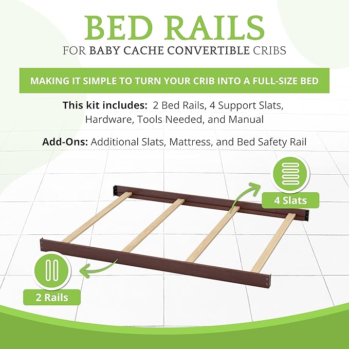 Full-Size Conversion Kit Bed Rails for Baby Cache Convertible Cribs - Solid Wood Rail - Toddler and Adult Bed Rail for Full-Size Beds - Essential Nursery & Baby Furniture (Cherry)