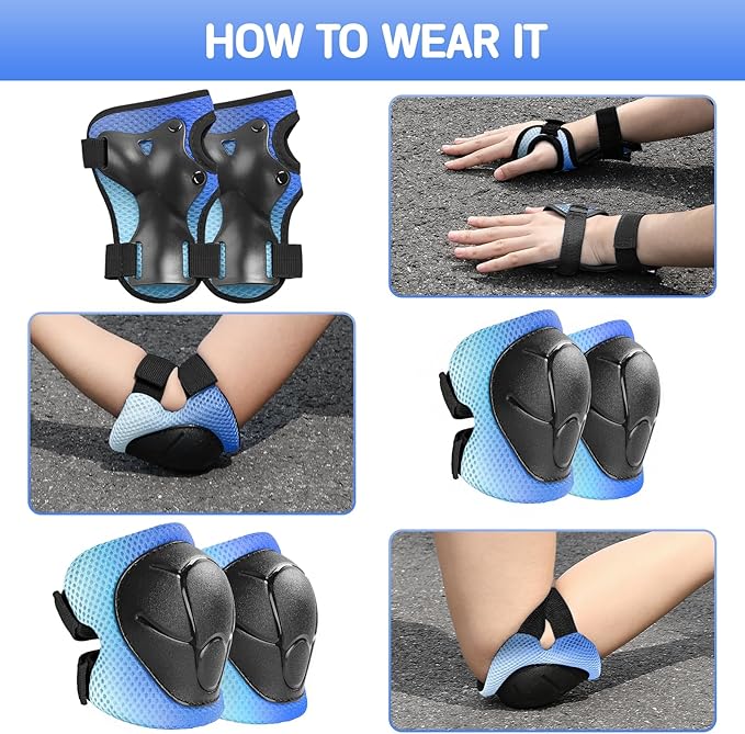 Kids Protective Gear Set Knee Pads for Kids 3-14 Years Toddler Knee and Elbow Pads with Wrist Guards 3 in 1 for Skating Cycling Bike Rollerblading Scooter