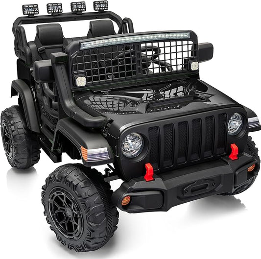 2 Seater Ride on Car Toy, 12V Electric Car for Kids 4-8 with Remote Control, Capacity 110 lb, LED Light - Black