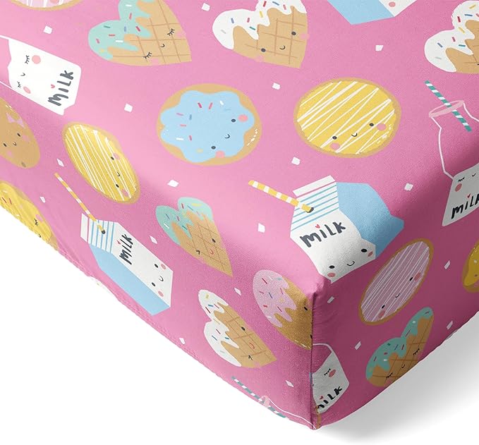 Little Sleepies Baby Crib Sheets, Buttery Soft Viscose from Bamboo Crib Sheets for Boys & Girls, Toddler Bed Sheet, Standard Crib Mattress Sheet, Super Stretchy & Elasticized (Pink Cookies & Milk)