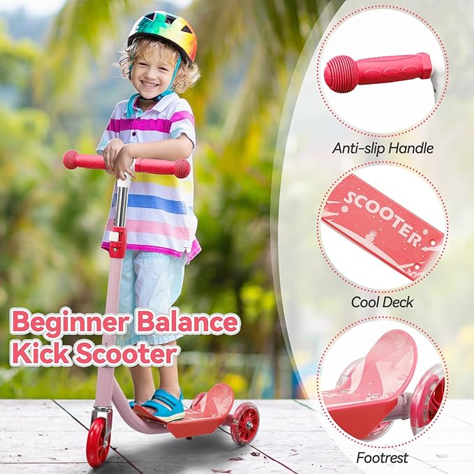 Toddler Scooter, Scooters for Kids Age 3-5, Boy Girl Gift 3-Wheel Kick Scooter with LED Light Up Wheels, Adjustable T-Bar Handle, Cute Deck, Safe Smooth Riding Outdoor, Max 100 lbs, Xmas Box Wrapped