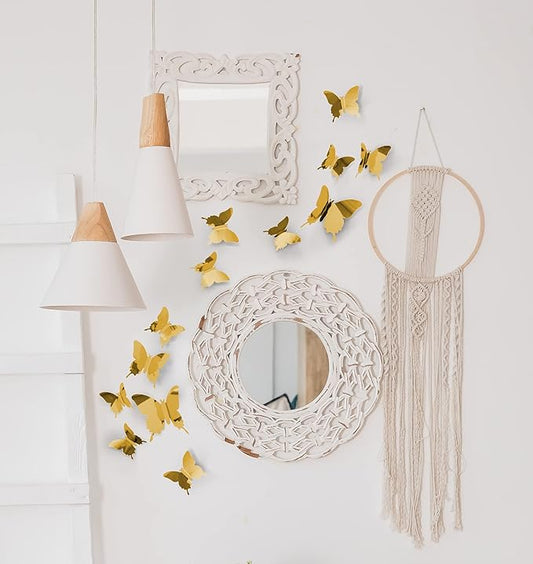 Butterfly Wall Decal Room Decor, Gold Butterfly Wall Decor 24 pcs, Party Decor, Wedding Decoration, Aesthetic Butterflies Stickers for Bedroom