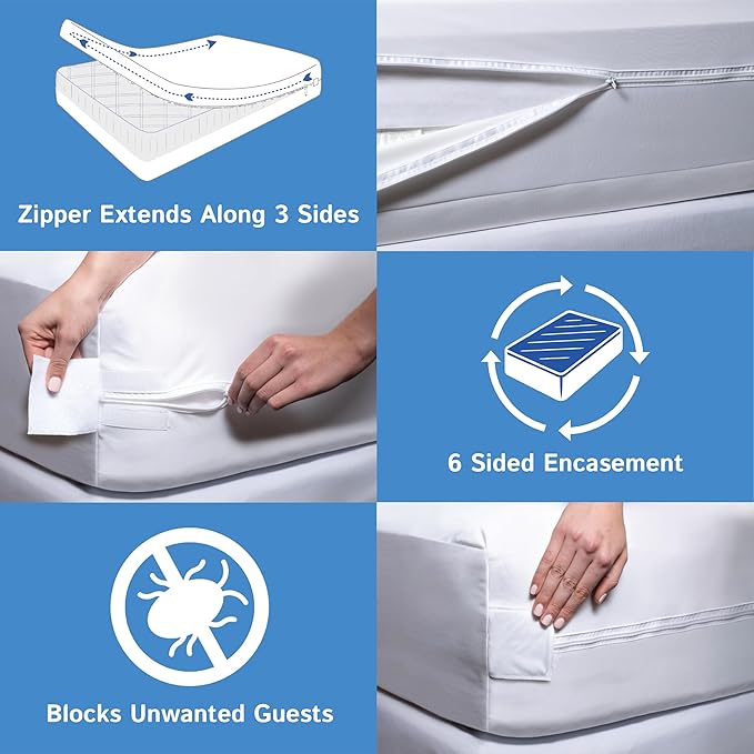 Sleeper Sofa Full Size Mattress Protector 54" Wx72 Lx5 D - Waterproof Zippered Encasement Premium Quality Bed Cover Protects Against Dust, Allergens White