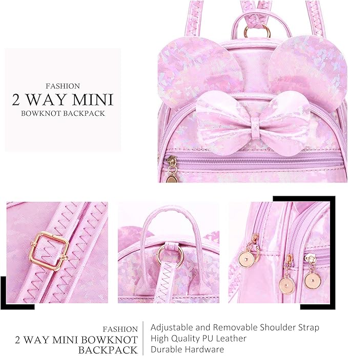 KL928 Girls Mini Backpack Bowknot Polka Dot Cute Small Daypacks Convertible Shoulder Bag Purse for Women