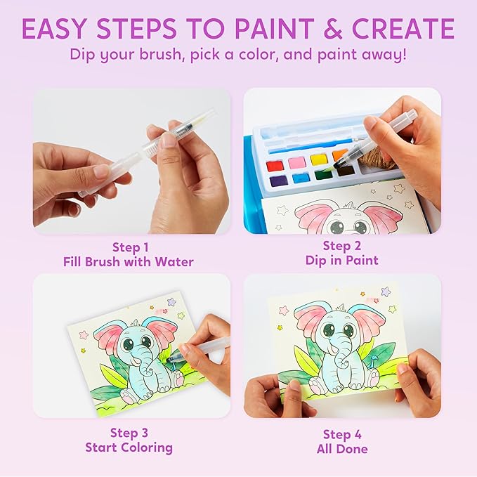 Klever Kits Paint with Water Coloring Books, Arts and Crafts for Kids Ages 3-8, Mess Free Painting for Toddlers Glow in the Dark, Travel Drawing Toys Gifts for Girls Boys - Ocean Farm Forest by JOVA