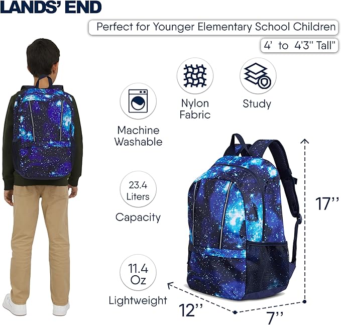 Lands' End Unisex Kids Medium ClassMate Lightweight Durable Elementary School Backpack, Pro Star Navy