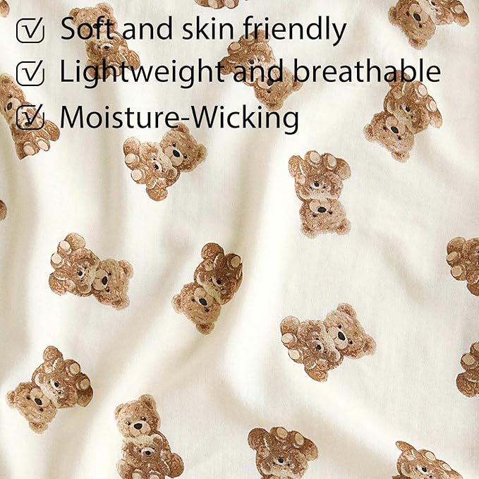 LifeTree Pack and Play Sheets Fitted for Baby, 38" x 26" x 2" Muslin Playard Mattress Pad Cover,70% Viscose from Bamboo and 30% Cotton, Bear Pattern