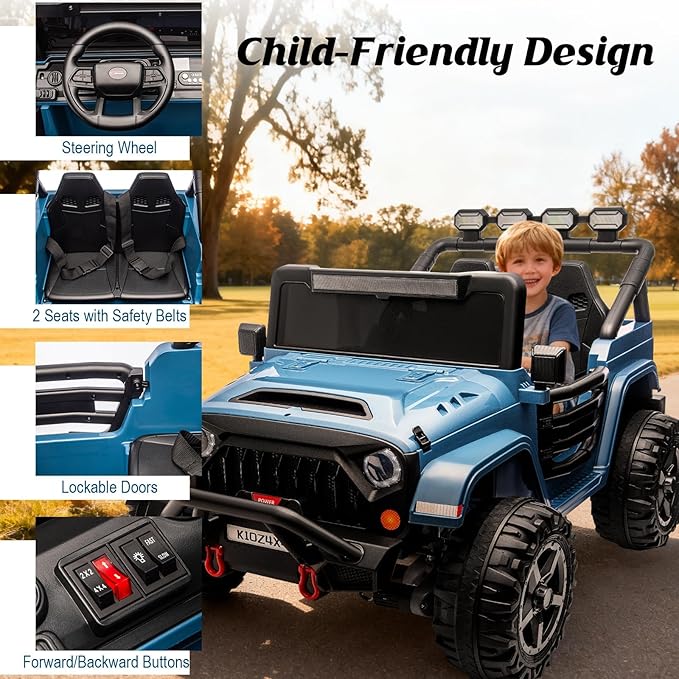 24V Ride on Toys for Big Kids, 2 Seater Ride on Cars with Remote Control, Ride on Truck w/ 4-Wheeler Suspension, 3 Speeds, Led Lights, Bluetooth Music Player