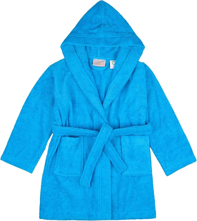 BAGNO MILANO Kids Organic Turkish Cotton Hooded Beach Cover-Up Towel, GOTS Certified, for Boys and Girls (Blue, 3-4 Years)