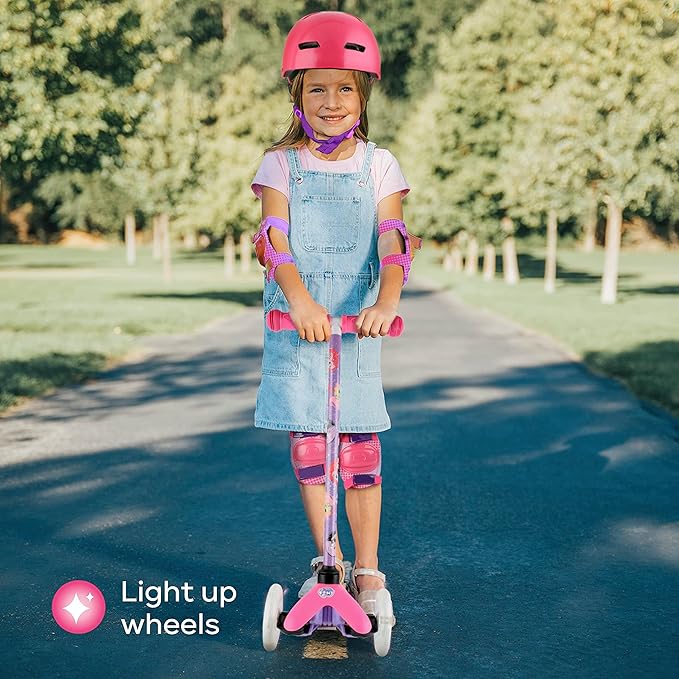 Self Balancing Kick Scooter with Light Up Wheels, Extra Wide Deck, 3 Wheel Platform, Foot Activated Brake, 75 lbs Limit, Kids & Toddlers Girls or Boys, for Ages 3 and Up