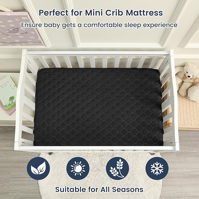 david's kids 2 Pack 38''x25'' Waterproof Mini Crib Mattress Protector, Fitted Pack N Play, Playard and Mini Crib Mattresses, Ultra Soft Breathable Pad Cover for Boys Girls Neutral, Black