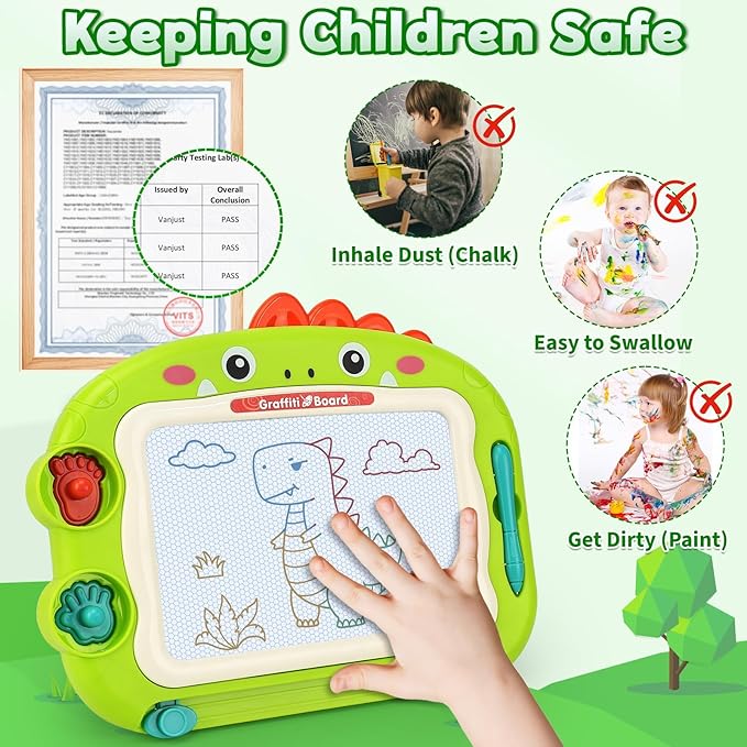 Magnetic Drawing Board for Toddlers 1-3 Years | Color Erasable Doodle Pad | Portable Travel Educational Learning Toy for Early Development | Birthday Christmas Gifts for Boys Girls 1 2 3 (Green)