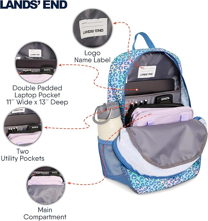 Lands' End Unisex Kids Medium ClassMate Lightweight Durable Elementary School Backpack, Sky Blue