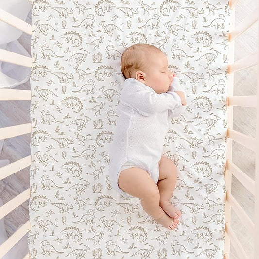 Makemake Organics GOTS Certified Organic Cotton Fitted Crib Sheet Soft Breathable (28"x52", Dino Dreams)