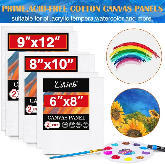 ESRICH Acrylic Paint Canvas Set, 42 Piece Professional Premium Paint Kit with 1 Wood Easel, 24Colors, 10 Brushes, 6 Canvases, Painting Supplies Kit Artists and Beginner
