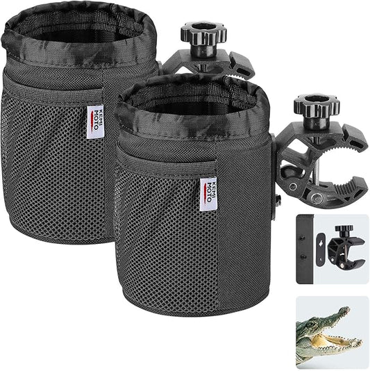 KEMIMOTO Motorcycle Cup Holder, Oxford Fabric Motorcycle Drink Holder with 0.6"-1.5" Alligator Clamp, Universal Water Bottle Cup Accessories for Bike, ATV/UTV, Scooter, Boat, Walker, Black