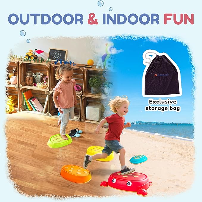 makarci Crab Stepping Stones for Kids,5pcs Double Anti-Slip Balance Sensory Stepping Stones Promoting Toddlers’ Sensory and Coordination Development，Indoor and Outdoor Play for Kids 3-8