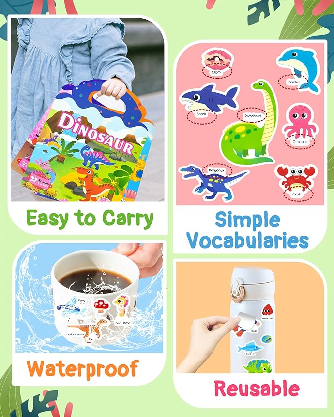 Benresive Reusable Sticker Books for Toddlers, 3 Sets Travel Stickers for Kids, Toddler Sticker Book, Crafts Activities for Toddlers, 3 and Up Birthday Gifts Travel Toys