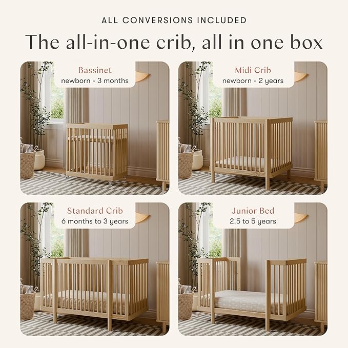 Babyletto Pogo 8-in-1 All-Stages® Convertible Crib - Conversion Kits for Bassinet, Midi Baby & Full-Size Crib to Toddler Bed, Daybed, and Baby Bed - GREENGUARD Gold Certified - Portable & Adjustable