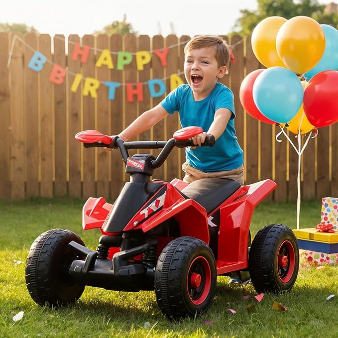 6V Kids Ride On ATV Quad for Boys & Girls, Battery Powered 4-Wheeler with Forward/Reverse, LED Lights, Built-in Music, Wide Seat, Plastic Wheels, Off-Road Style Electric Ride On Toy for Kids Ages 2–6