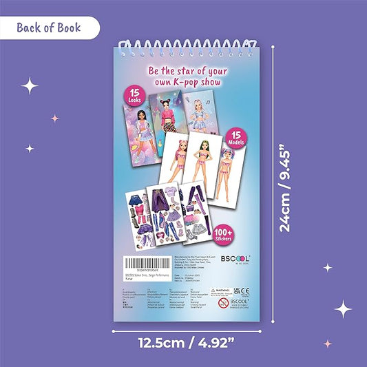 BSCOOL Sticker Dress up K-Pop - Sticker Activity Book for Kids. Learn Girls Fashion Design with Stickers and Guides for Kids 5 and up. Little Designer Creativity Book. K-Pop Singer Performance