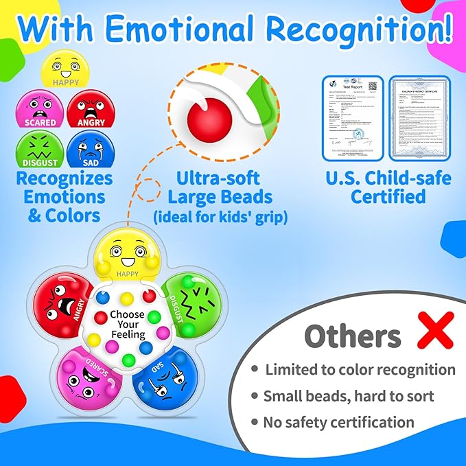 Color Sorting Sensory Toys for Kids with Autism, Autistic 5-7, Gifts for Kids, Feelings Wheel Social Emotional Learning Activities, Fine Motor Skills Calming Fidget Toys, Ages 3+