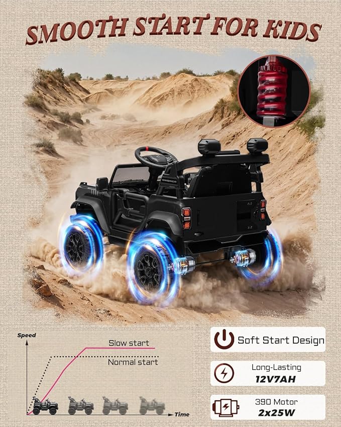 First Ride On 12V Ride on Toys for Kids, Licensed Ford Bronco Raptor Children Electric Vehicles, Toddler Battery Powered Car with Double Doors, 3 Point Safety Belt, Led Lights (12V, Black)