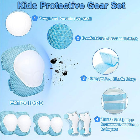 Kids Helmet Adjustable for Kids Ages 3-8 Years Old Boys Girls, Toddler Helmet with Protective Sports Gear Set Knee Elbow Pads Wrist Guards for Cycling Skateboard Scooter