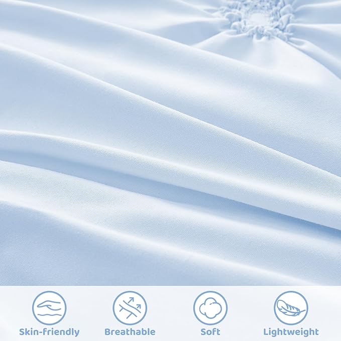 Wowelife Boho Tufted Toddler Bedding Set for Girls, 4 Pcs Ruffle Floral Crib Bed Sheets Set, Jacquard Embroidery Toddler Comforter Set Includes Comforter, Fitted Sheet, Top Sheet and Pillowcase, Blue