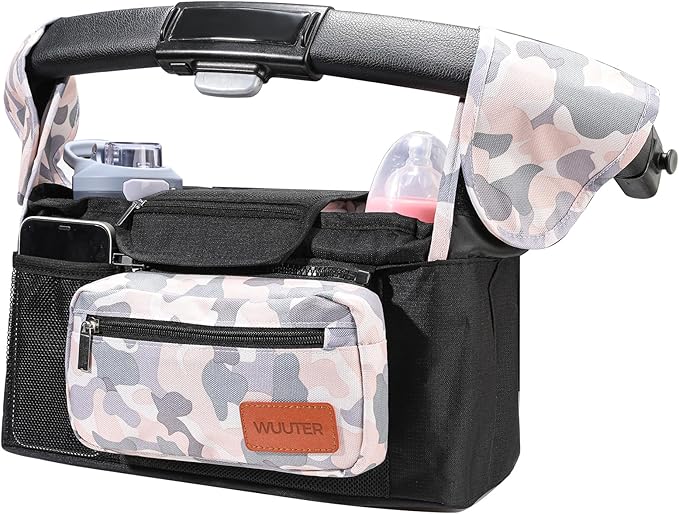 WUUTER Stroller Organizer with Cup Holder Detachable Wristlet Large Capacity Baby Stroller Bag for Mom, Fits Uppababy, Baby Jogger, Britax, BOB, More (Multicolor)