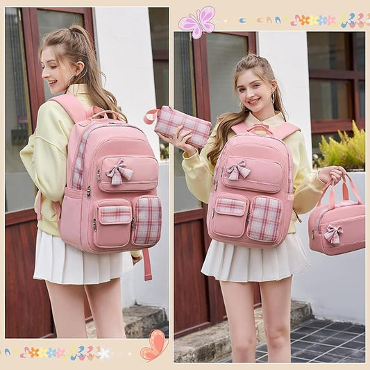 KIDNUO Backpack for Girls,School Backpacks for Teen,Cute College Bags for Women Students Large Bookbag 15.6 Inch Laptop Bag Back Pack Kids Kindergarten Elementary Casual Travel Daypacks Pink