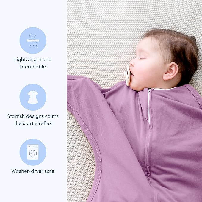 SleepingBaby Zipadee-Zip Transition Swaddle - Cozy Baby Swaddle Blanket with Zipper Convenience - Roomy Wearable Blanket for Easy Diaper Changes - Classic Lavender, X-Small (3-6 Month) - 2 Pack