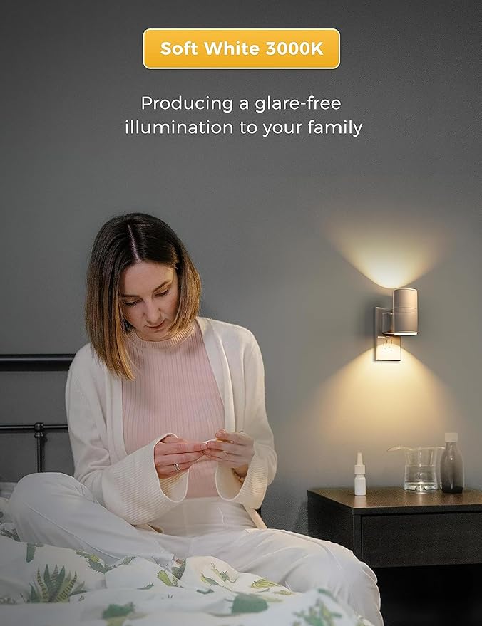 L LOHAS LED Night Light Plug in, Night Lights Plug into Wall, Light Sensor, 0-100LM Soft White 3000K, Dimmable Night Light, Modern Nightlight for Kids Bathroom Hallway Bedroom Kitchen Stairway, 2 Pack