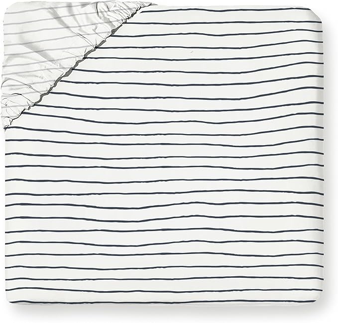 MakeMake Organics Organic Twin Fitted Sheet Set GOTS Certified Organic Cotton Fitted Sheet with 1 Pillowcase Ultra Soft Non Toxic Breathable Hypoallergenic (40"X76", Navy Stripes)