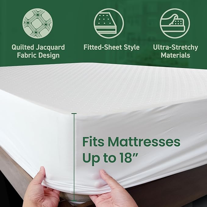 SafeRest Sleepure Waterproof Mattress Protector King Size - Viscose Derived from Bamboo - Fitted with Stretchable Pockets - Machine Washable Cotton King Mattress Cover for Bed