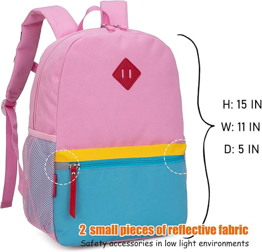 HawLander Little Kids Backpack for Boys or Girls, Toddler School Bag Fits 3 to 6 years old, Pink Blue, 15 Inch