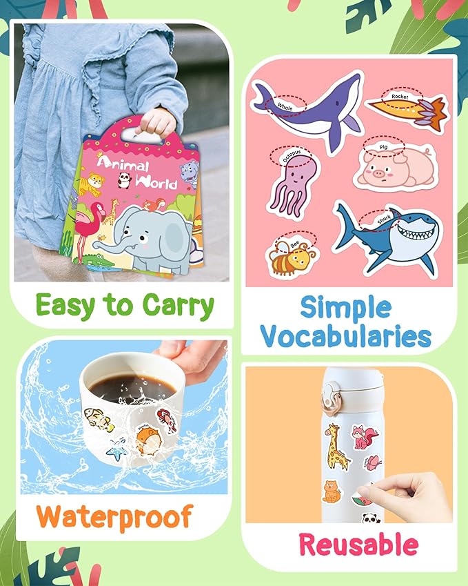 Benresive Reusable Sticker Books for Toddlers, 3 Sets Travel Stickers for Kids, Toddler Sticker Book, Crafts Activities for Toddlers, 3 and Up Birthday Gifts Travel Toys