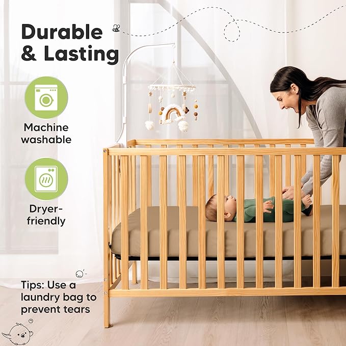 KeaBabies 2-Pack Fitted Crib Sheets for Boys, Girls, Baby - Soft Bamboo Viscose Cotton, 52x28 Standard Crib Mattress Sheets, Toddler Bed Mattress Cover, Gender Neutral, Breathable, Durable (Pecan)