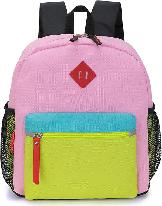 HawLander Little Kids Backpack for Boys or Girls, Toddler School Bag Fits 3 to 6 years old, Pink Yellow, 12 Inch