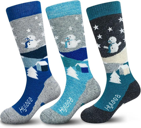 Hylaea Merino Wool Ski Socks Kids, Knee-high Warm Thermal Snowboard Skating Socks for Boys Girls Toddler