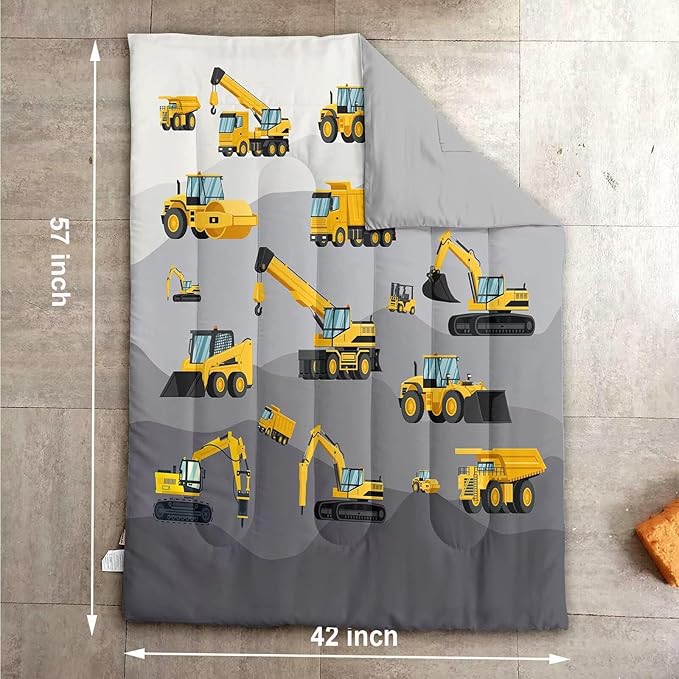 4 Piece Toddler Bedding Set for Boys,Cars Construction Toddler Bed Comforter Set Includes Comforter,Flat Sheet,Fitted Sheet and Pillowcase,Christan Trucks Tractors Bed in A Bag for Kids Bedroom